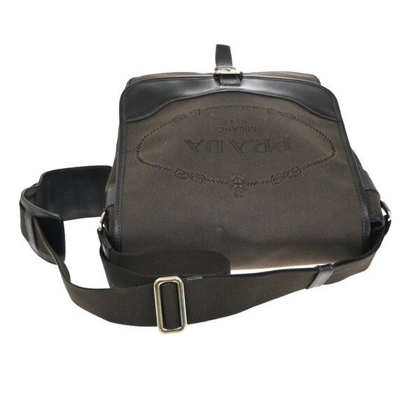 PRADA Logo Jacquard Crossbody Shoulder Bag Canvas Leather Brown SHW 38YH182 - Picture 5 of 16